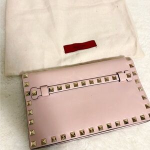 Valentino Blush Pink Rockstud Leather Clutch